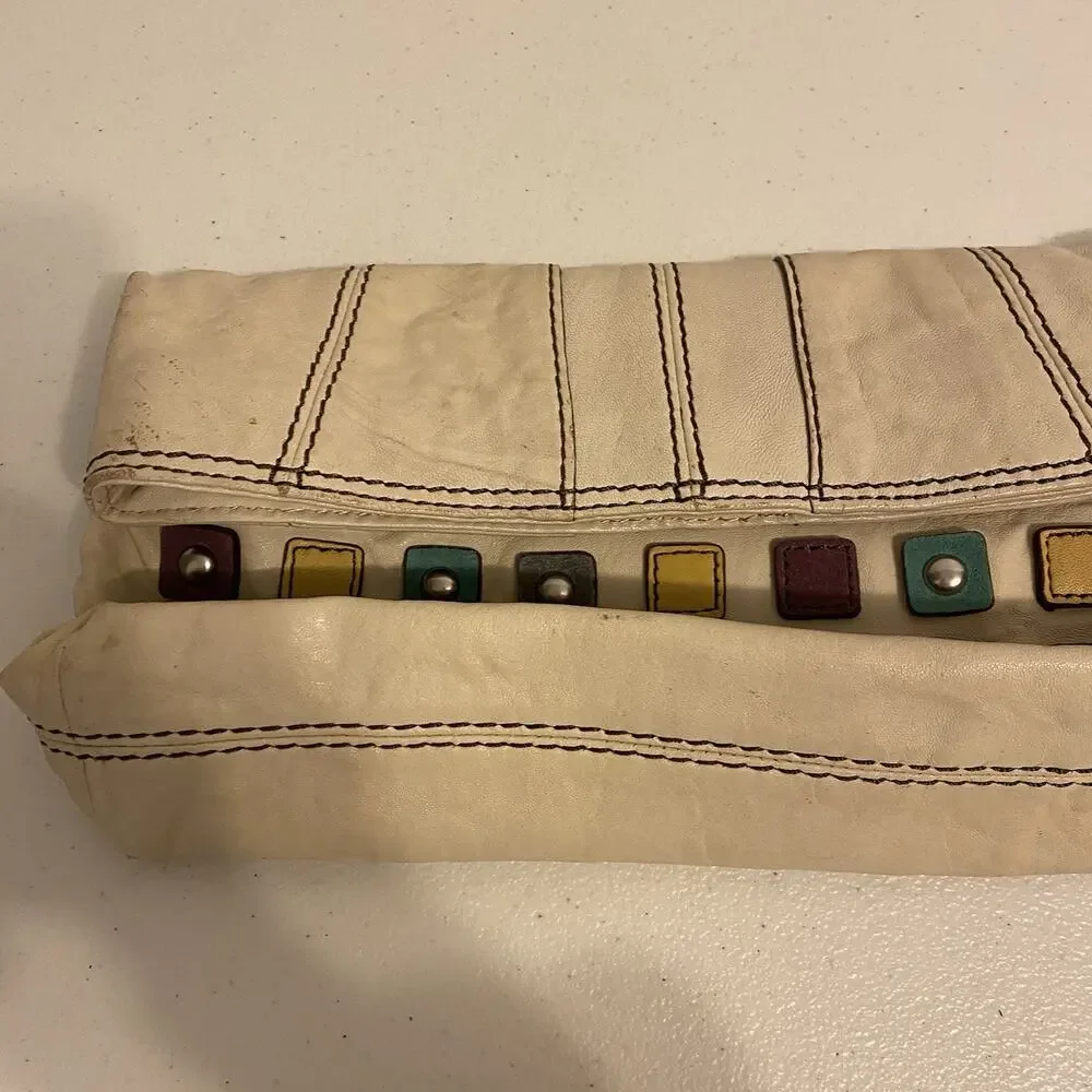 Vintage Fifty Four by FOSSIL Ivory Butter Leather Y2K Folding Magnetic Hand Bag - Picture 5 of 9